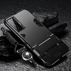Vivo X70t用ハイブリットバンパーケース スタンド プラスチック 兼シリコーン カバー R01 Vivo ブラック