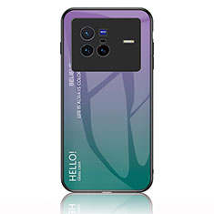 Vivo X80 5G用ハイブリットバンパーケース プラスチック 鏡面 虹 グラデーション 勾配色 カバー LS1 Vivo マルチカラー