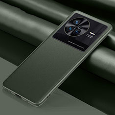 Vivo X80 5G用ケース 高級感 手触り良いレザー柄 QK1 Vivo グリーン