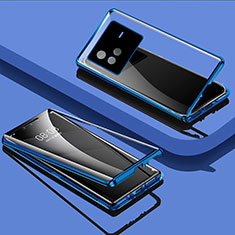 Vivo X80 5G用ケース 高級感 手触り良い アルミメタル 製の金属製 360度 フルカバーバンパー 鏡面 カバー P01 Vivo ネイビー
