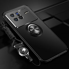 Vivo X80 5G用極薄ソフトケース シリコンケース 耐衝撃 全面保護 アンド指輪 マグネット式 バンパー SD3 Vivo ブラック