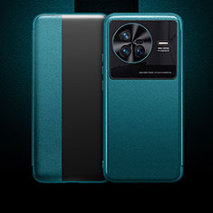 Vivo X80 5G用手帳型 レザーケース スタンド カバー L01 Vivo シアン