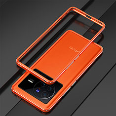 Vivo X80 5G用ケース 高級感 手触り良い アルミメタル 製の金属製 バンパー カバー Vivo オレンジ