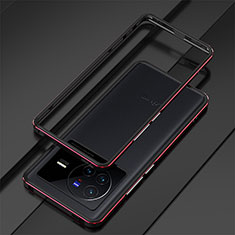 Vivo X80 5G用ケース 高級感 手触り良い アルミメタル 製の金属製 バンパー カバー Vivo レッド・ブラック