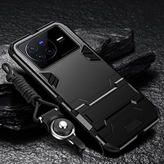 Vivo X80 5G用ハイブリットバンパーケース スタンド プラスチック 兼シリコーン カバー R01 Vivo ブラック