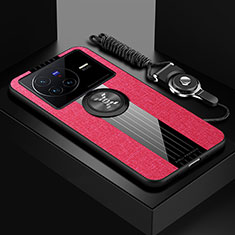 Vivo X80 5G用極薄ソフトケース シリコンケース 耐衝撃 全面保護 アンド指輪 マグネット式 バンパー X03L Vivo レッド
