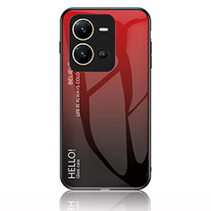 Vivo X80 Lite 5G用ハイブリットバンパーケース プラスチック 鏡面 虹 グラデーション 勾配色 カバー LS1 Vivo レッド