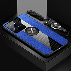 Vivo X80 Lite 5G用極薄ソフトケース シリコンケース 耐衝撃 全面保護 アンド指輪 マグネット式 バンパー X03L Vivo ネイビー