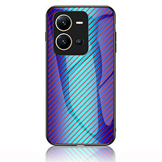 Vivo X80 Lite 5G用ハイブリットバンパーケース プラスチック 鏡面 虹 グラデーション 勾配色 カバー LS2 Vivo ネイビー
