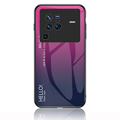 Vivo X80 Pro 5G用ハイブリットバンパーケース プラスチック 鏡面 虹 グラデーション 勾配色 カバー LS1 Vivo ローズレッド