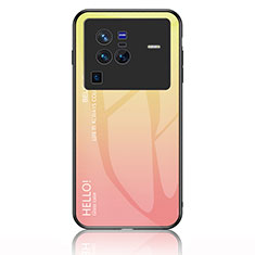 Vivo X80 Pro 5G用ハイブリットバンパーケース プラスチック 鏡面 虹 グラデーション 勾配色 カバー LS1 Vivo イエロー