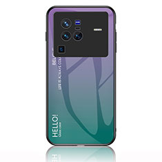 Vivo X80 Pro 5G用ハイブリットバンパーケース プラスチック 鏡面 虹 グラデーション 勾配色 カバー LS1 Vivo マルチカラー