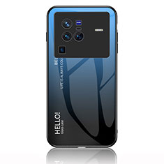 Vivo X80 Pro 5G用ハイブリットバンパーケース プラスチック 鏡面 虹 グラデーション 勾配色 カバー LS1 Vivo ネイビー