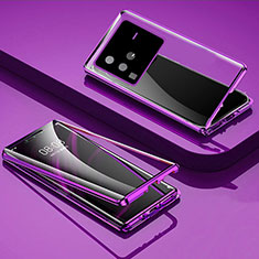 Vivo X80 Pro 5G用ケース 高級感 手触り良い アルミメタル 製の金属製 360度 フルカバーバンパー 鏡面 カバー P01 Vivo パープル