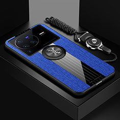 Vivo X80 Pro 5G用極薄ソフトケース シリコンケース 耐衝撃 全面保護 アンド指輪 マグネット式 バンパー X03L Vivo ネイビー