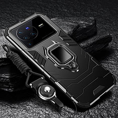 Vivo X80 Pro 5G用ハイブリットバンパーケース プラスチック アンド指輪 マグネット式 R01 Vivo ブラック