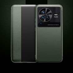 Vivo X80 Pro 5G用手帳型 レザーケース スタンド カバー L01 Vivo グリーン