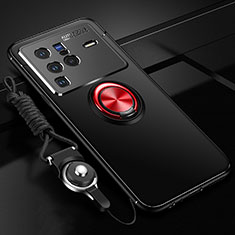 Vivo X80 Pro 5G用極薄ソフトケース シリコンケース 耐衝撃 全面保護 アンド指輪 マグネット式 バンパー SD3 Vivo レッド・ブラック