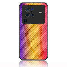 Vivo X80 Pro 5G用ハイブリットバンパーケース プラスチック 鏡面 虹 グラデーション 勾配色 カバー LS2 Vivo オレンジ