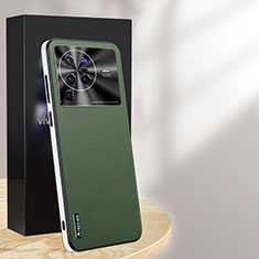 Vivo X80 Pro 5G用ケース 高級感 手触り良いレザー柄 AT1 Vivo グリーン