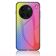 Vivo X90 5G用ハイブリットバンパーケース プラスチック 鏡面 虹 グラデーション 勾配色 カバー LS2 Vivo ピンク