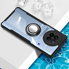 Vivo X90 Pro 5G用極薄ソフトケース シリコンケース 耐衝撃 全面保護 クリア透明 アンド指輪 マグネット式 BH1 Vivo ブラック