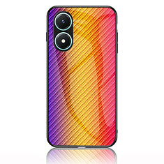 Vivo Y02S用ハイブリットバンパーケース プラスチック 鏡面 虹 グラデーション 勾配色 カバー LS2 Vivo オレンジ
