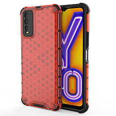 Vivo Y20用360度 フルカバー ハイブリットバンパーケース クリア透明 プラスチック カバー AM2 Vivo レッド
