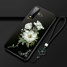 Vivo Y20i India用シリコンケース ソフトタッチラバー 花 カバー S01 Vivo ブラック