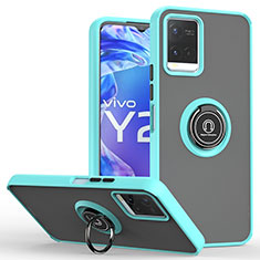 Vivo Y21a用ハイブリットバンパーケース プラスチック アンド指輪 マグネット式 QW2 Vivo シアン