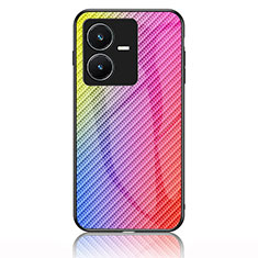 Vivo Y22用ハイブリットバンパーケース プラスチック 鏡面 虹 グラデーション 勾配色 カバー LS2 Vivo ピンク