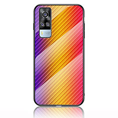 Vivo Y51 (2021)用ハイブリットバンパーケース プラスチック 鏡面 虹 グラデーション 勾配色 カバー LS2 Vivo オレンジ