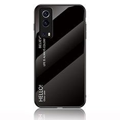 Vivo Y75s 5G用ハイブリットバンパーケース プラスチック 鏡面 虹 グラデーション 勾配色 カバー LS1 Vivo ブラック