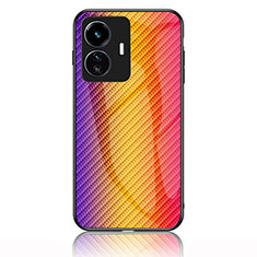 Vivo Y77 5G用ハイブリットバンパーケース プラスチック 鏡面 虹 グラデーション 勾配色 カバー LS2 Vivo オレンジ