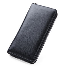Vivo Y12s用ハンドバッグ ポーチ 財布型ケース レザー ユニバーサル K05 ブラック