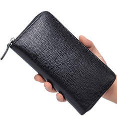 Oppo K11 5G用ハンドバッグ ポーチ 財布型ケース レザー ユニバーサル K07 ブラック