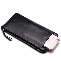 Samsung Galaxy Note 9用ハンドバッグ ポーチ 財布型ケース レザー ユニバーサル K17 ブラック