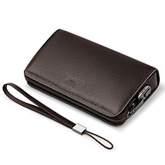 Huawei Y9s用ハンドバッグ ポーチ 財布型ケース レザー ユニバーサル K19 ブラウン