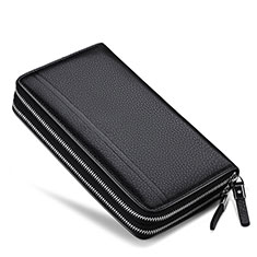 Huawei Ascend D2用ハンドバッグ ポーチ 財布型ケース レザー ユニバーサル N01 ブラック
