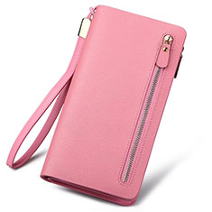 Apple iPhone 8 Plus用カイコハンドバッグ ポーチ 財布型ケース レザー ユニバーサル T01 ピンク