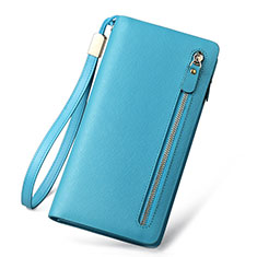 Samsung Galaxy A51 4G用カイコハンドバッグ ポーチ 財布型ケース レザー ユニバーサル T01 ブルー