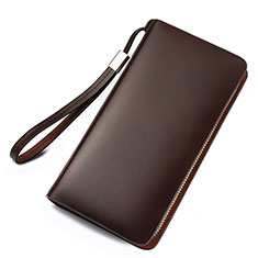 Oppo A15用ハンドバッグ ポーチ 財布型ケース レザー ユニバーサル H03 ブラウン