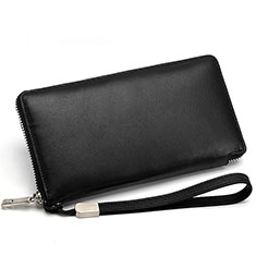 LG Q52用ハンドバッグ ポーチ 財布型ケース レザー ユニバーサル H18 ブラック