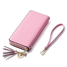 Samsung Galaxy Note 10 Lite用ハンドバッグ ポーチ 財布型ケース レザー ユニバーサル H24 ピンク
