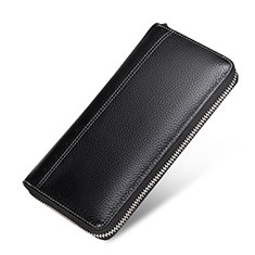 Oppo Find N2 Flip 5G用lichee パターンハンドバッグ ポーチ 財布型ケース レザー ユニバーサル H36 ブラック