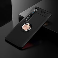 Xiaomi Mi 10用極薄ソフトケース シリコンケース 耐衝撃 全面保護 アンド指輪 マグネット式 バンパー T02 Xiaomi ゴールド・ブラック