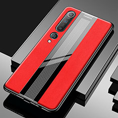 Xiaomi Mi 10用シリコンケース ソフトタッチラバー レザー柄 カバー S03 Xiaomi レッド