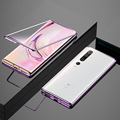 Xiaomi Mi 10 Pro用ケース 高級感 手触り良い アルミメタル 製の金属製 360度 フルカバーバンパー 鏡面 カバー M07 Xiaomi パープル