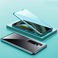 Xiaomi Mi 10 Ultra用ケース 高級感 手触り良い アルミメタル 製の金属製 360度 フルカバーバンパー 鏡面 カバー M03 Xiaomi シアン