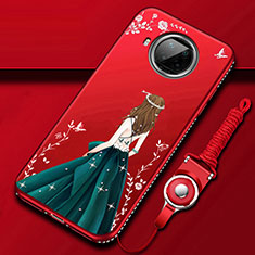 Xiaomi Mi 10i 5G用シリコンケース ソフトタッチラバー バタフライ ドレスガール ドレス少女 カバー Xiaomi ワインレッド